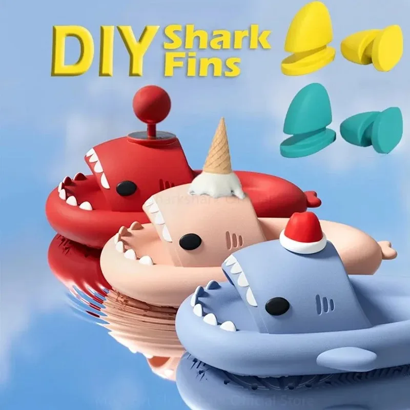 1pair Cute Shark Slides Fins Charms Funny Accessories Diy Fins Charms Shoe Buckle Decoration For Women'S Men'S Shark Slippers