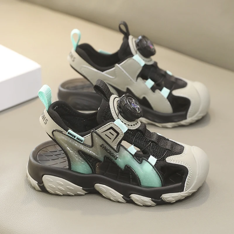 

Летние детские сандалии с вращающейся застежкой, модные, нескользящие, износостойкие, для улицы, повседневные, пляжные, для мальчиков и девочек