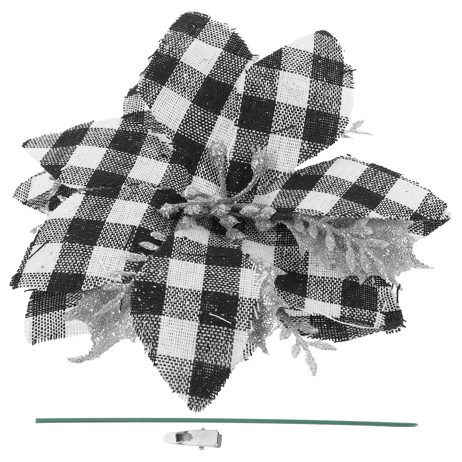 

1 set Christmas Decorations 14cm Gold Grid Xmas Flowers for Tree Black White Grids Clips Stems Reusable Non Fading Poinsettia