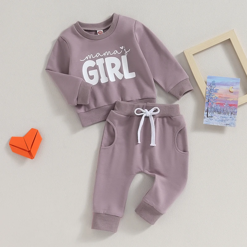 2023-07-25 Lioraitiin 0-3Y Toddler Baby Girl Fall Clothes Mama Girl Pullover Sweatshirt and Jogger Pants Set Outfits Tracksuit