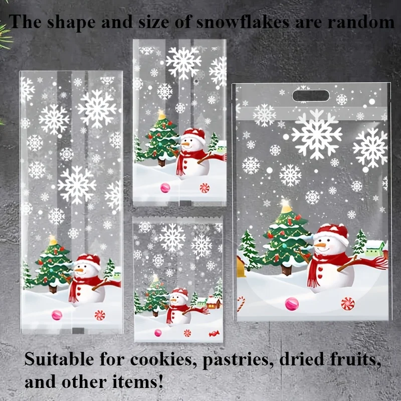 50er-Pack Weihnachts-Schneeflocken-Leckerli-Beutel – transparente Geschenktüten für Süßigkeiten und Snacks für Thanksgiving, Halloween, Weihnachtsverpackungen
