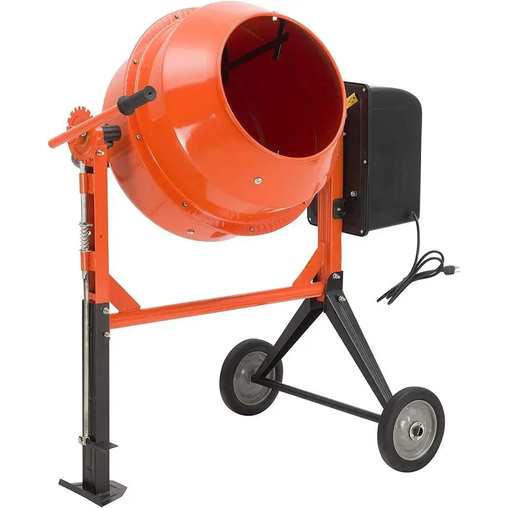 Portable Electric Cement Mixer 5.0 Cu Ft Mixing Tools with Wheels Powerful 550W Motor 360° Mixing Safety Lock Shockproof Wheels