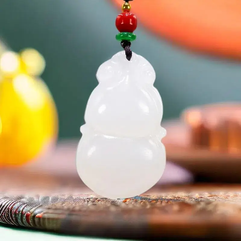 

Natural Real Jade Gourd Pendant Necklace Vintage Carved Jewelry Accessories Gemstones Gift Designer Stone Talismans White