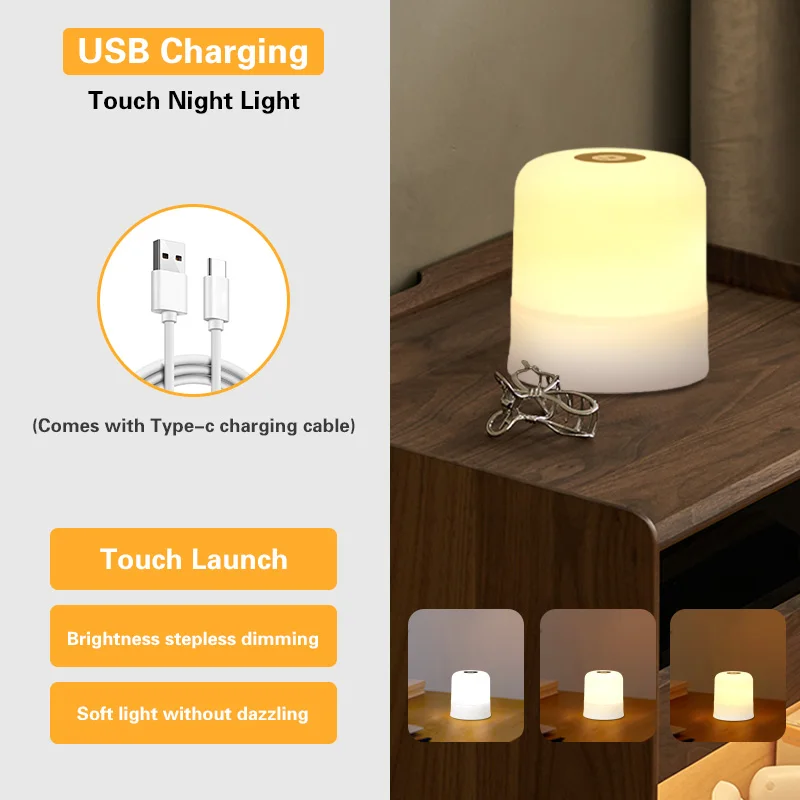 Night Lamp USB LED Table With Switch Rechargeable Three Colors Lights For Kitchen Hallway Closet Bedroom Home Touch Night Light