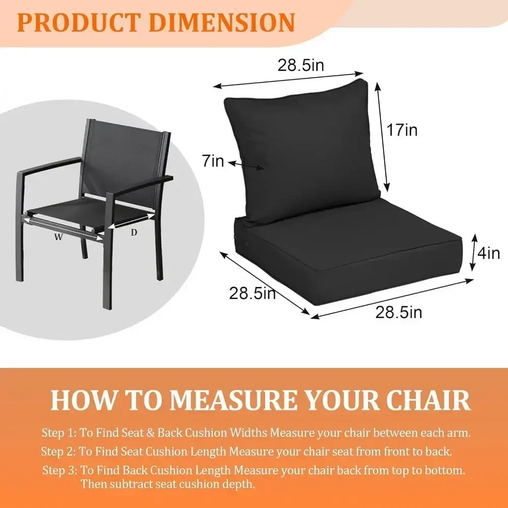 28.5x28.5x4in,4Set,Outdoor Chair Cushions with Back, Deep Seat Patio Cushions with Hidden Zipper Ties Handle, Waterproo Patio ur