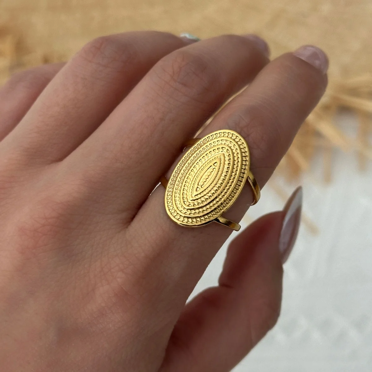 Vintage Edelstahl-Ringe mit Sonnenblumen- und Blattmuster für Damen und Herren, Punk-Mode, geometrischer Spiral-Oval-Fingerring, Schmuck – Detail 21