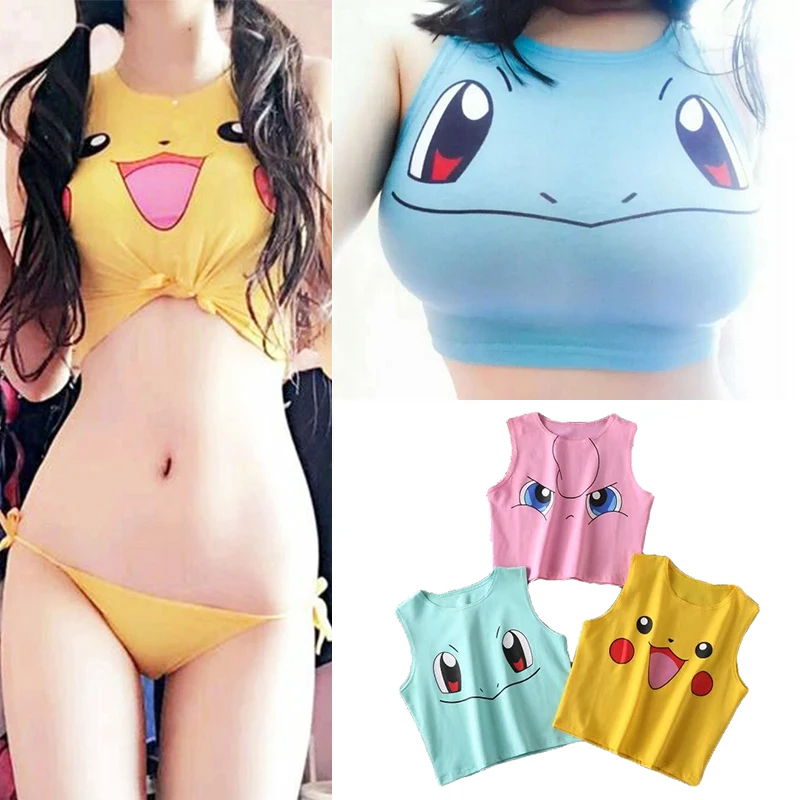 Harajuku Sexy Girls Cosplay Costume, Anime Crop Tops, Camisa de Halloween, Tank Tops de impressão colorida, T sem mangas, Colete Harajuku