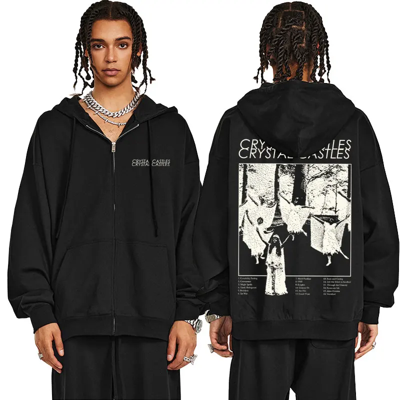 Customization Crystal Castles Band Zipper Hoodie Men Women Fashion Gothic Rock Zip Up Jacket Men's Casual Oversized Vintage Zip