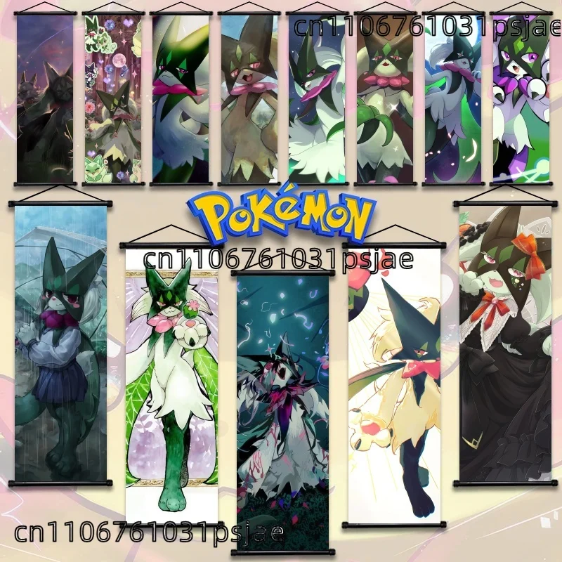 ساحر Meowscarada Pokémon التمرير الجدار الشنق - اكتشف هالة العشب الغامضة والأنيقة - البوكيمون الداكن