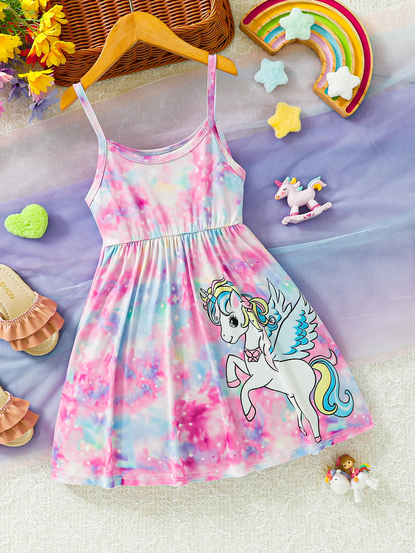 Summer Clothing Fantasy Cartoon Unicorn Dress Casual Fashion Print Cute Girl Suspender Dress