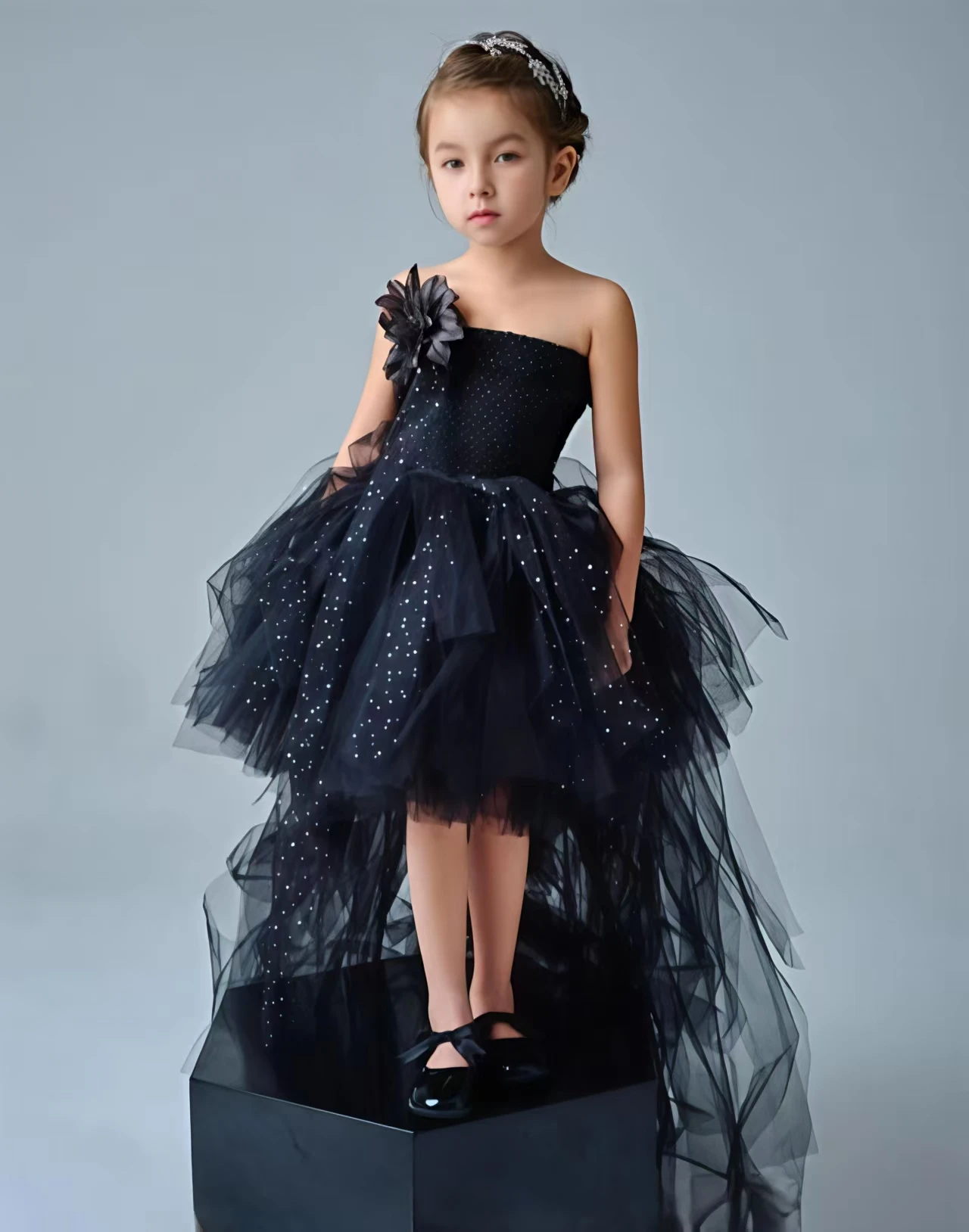 Black Girls Party Dresses with Train Tulle Ribbon Bow Lace Baby Girl Tutu Dresses for Birthday Party Baby Girls Clothes