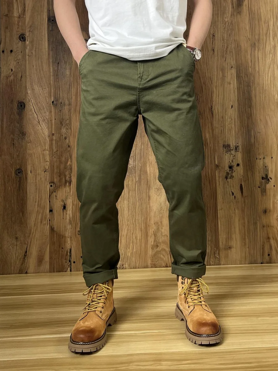 

Men's Casual Straight Leg Pants Elastic Waist Ameika Khaki Twill Workwear Faionable Spring Summer Cotton Blend Trousers