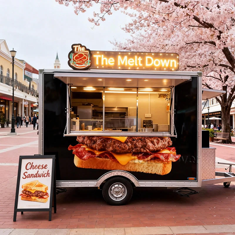 

Street Mobile Food Trailer Hot Dog Burger Doner Kebab Fried Chicken Custom Street Food Truck with Full Kitchen and Bathroom