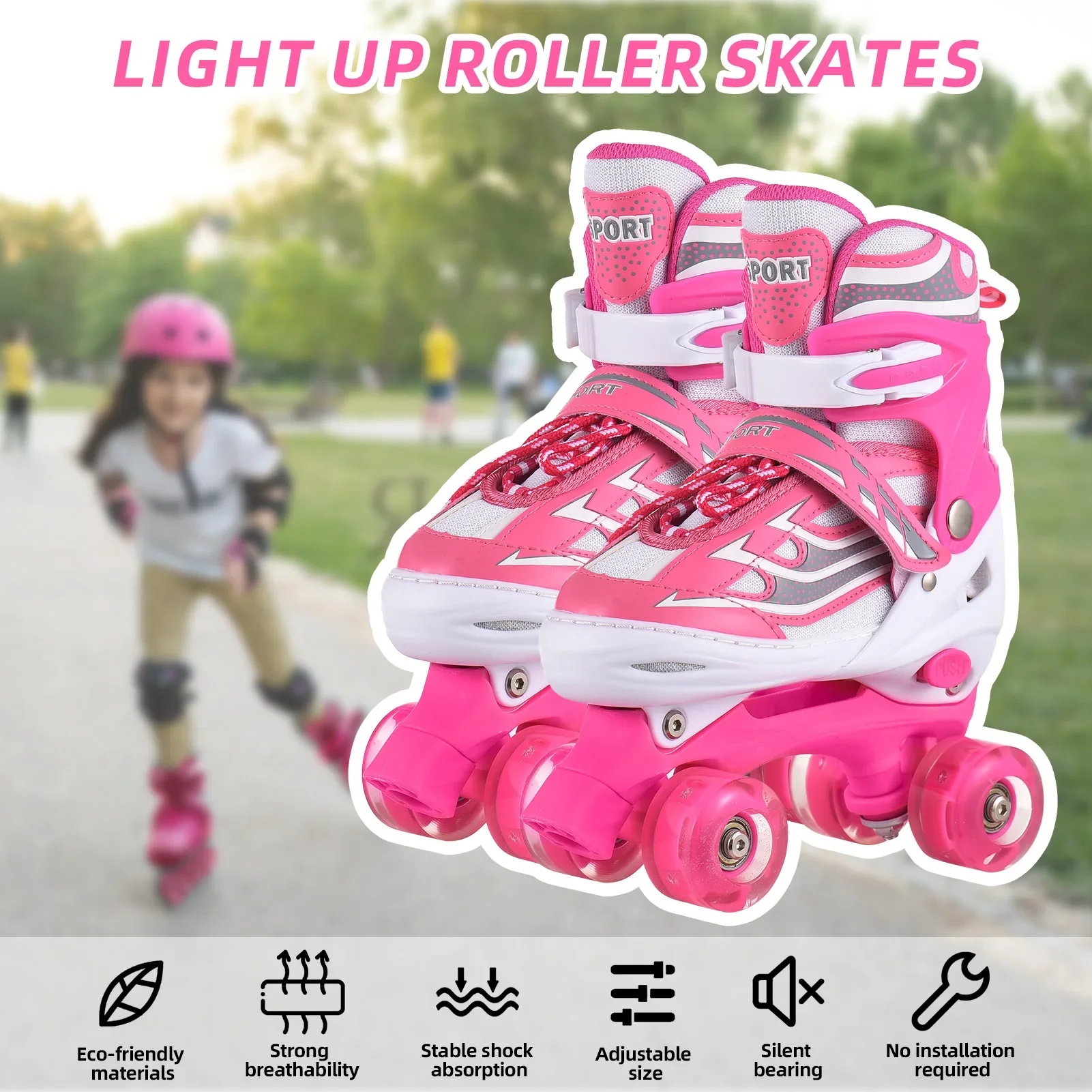 Patines de ruedas brillantes para niños, patines iluminados ajustables para niños, ecológicos, rodamientos silenciosos, niñas de 5 a 8 años