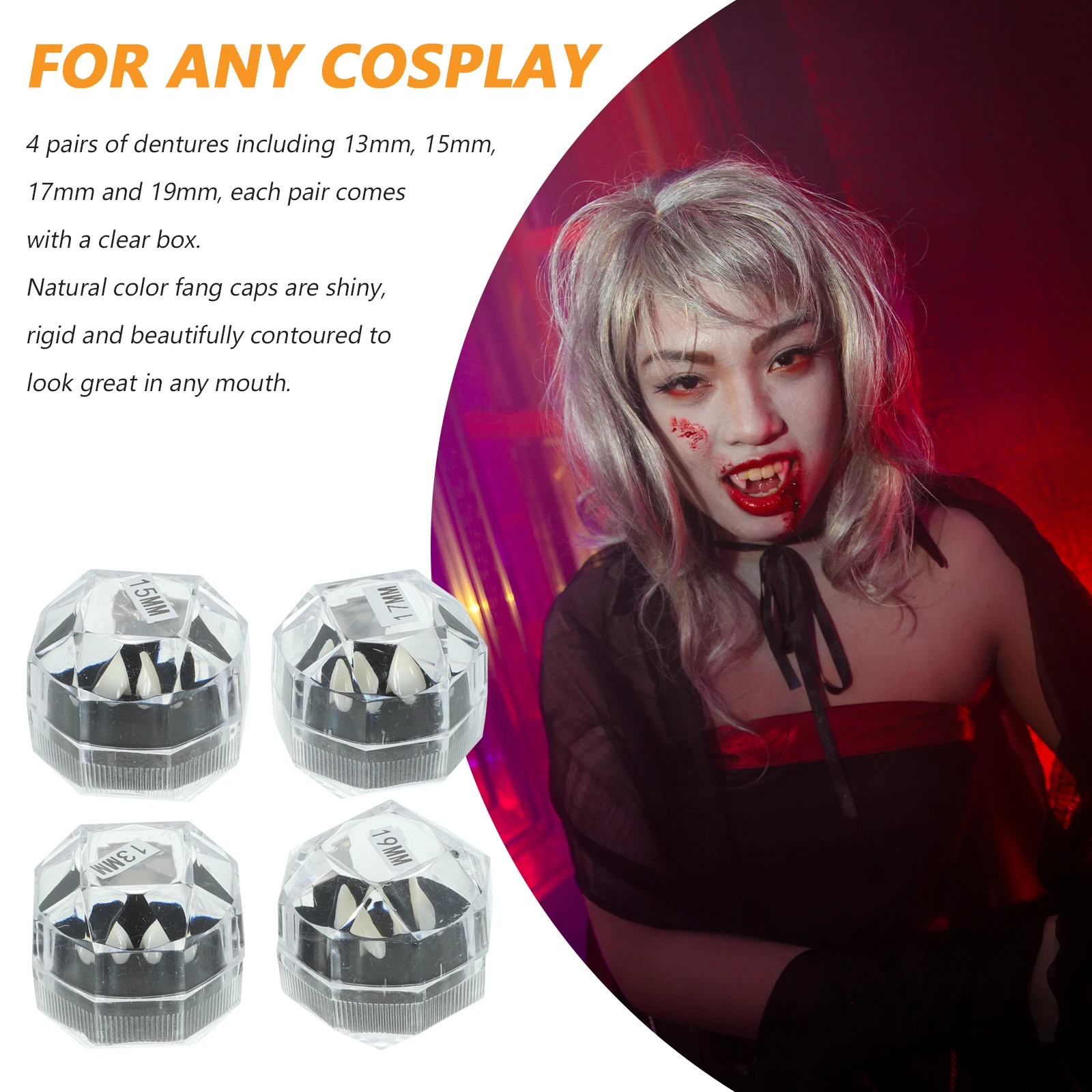 4 ペア吸血鬼義歯牙ハロウィンコスプレ小道具装飾パーティー歯偽アクセサリープロム