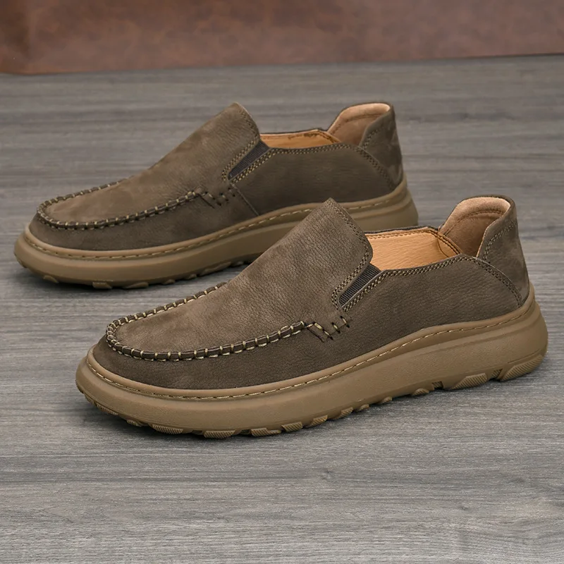 

High Quality First-layer Cowhide Men's Leather Shoes 2026new Foot Sets To Reduce Leisure Leather Shoes Retro Chunky Sneakers Men