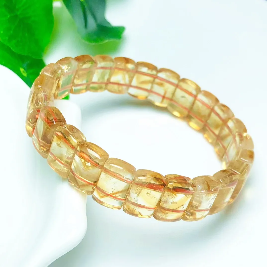 Natural Yellow Citrine Quartz Clear Rectangle Beads Bracelet Bangle 13x8mm Crystal Lemon Citrine Women Men Wealthy Beads AAAAA