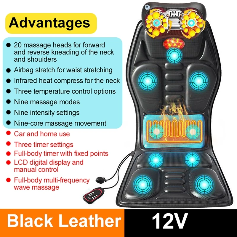 Heating Seat Cushion Adjustabl Lumbar Airbag Back Massage Chair Cushion for Men Women Home Office Car Use with Cigarette Lighter