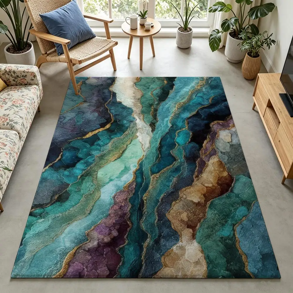 2D 1 piece soft, comfortable, easy to care, machine washable indoor rug, fits under dining table, ideal for country style home decor, agate geode style, suitable for living room, bedroom, entryway, office, hallway, lounge area decor