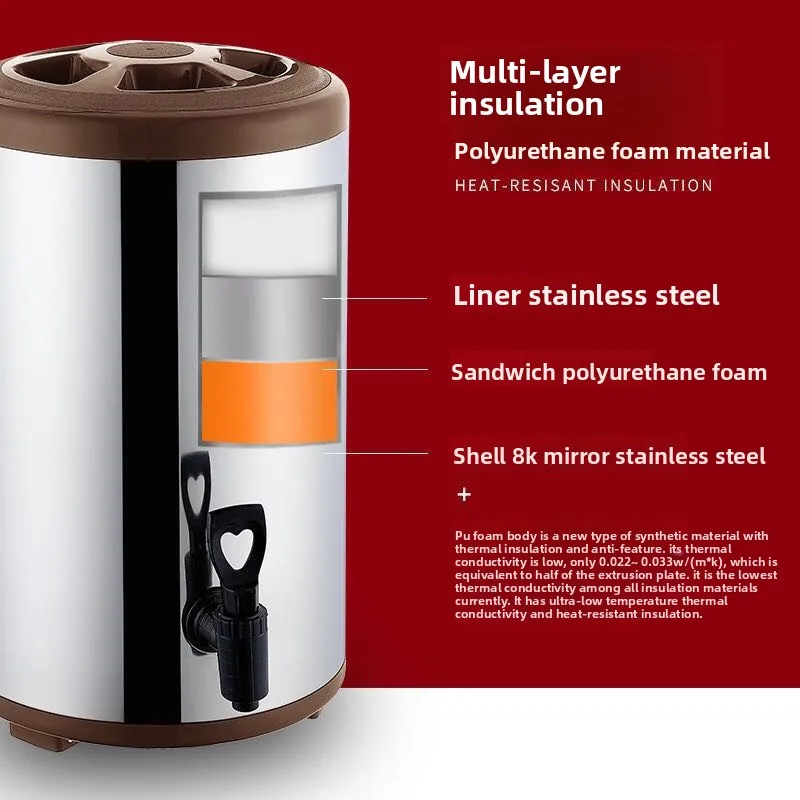 دلو شاي حليب من الفولاذ المقاوم للصدأ بسعة كبيرة، طبقة مزدوجة عازلة للحفاظ على البرودة، للاستخدام التجاري لمتجر الشاي 8L 0L