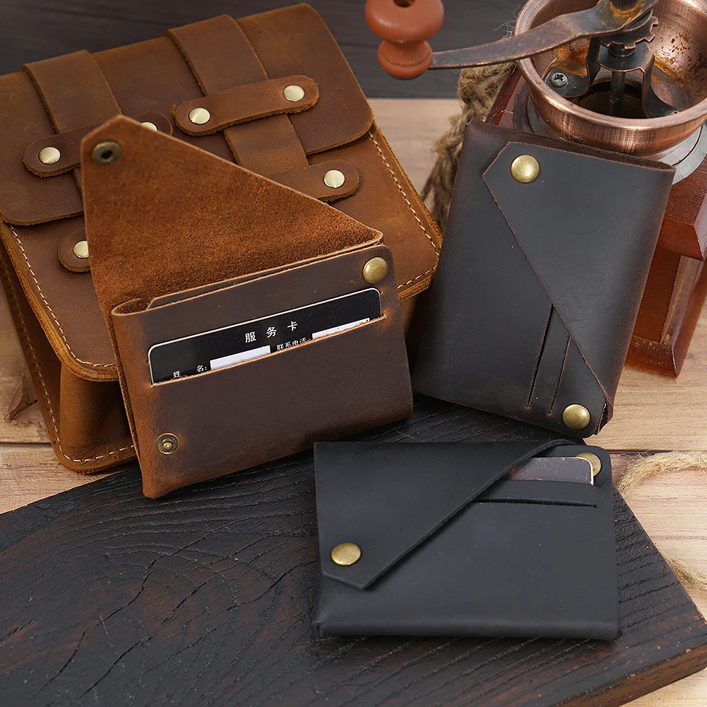 New 100%Handmade Crazy House Genuine Leather Card Holder  Case Male  Card ID Holder Men Business Card Holder Leather