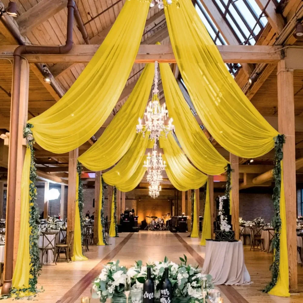 5x20ft Ceiling Drapes for Wedding, Chiffon Arch Drapery, Vintage Tulle Curtain Backdrop, 6 Panels Ceiling Drapes