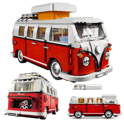 1332pcs Technical T1 Camper Van Bus Car Building Blocks Vehicle Assemble Model Fit MOC  Set Bricks Toys For Boys Girl Gifts