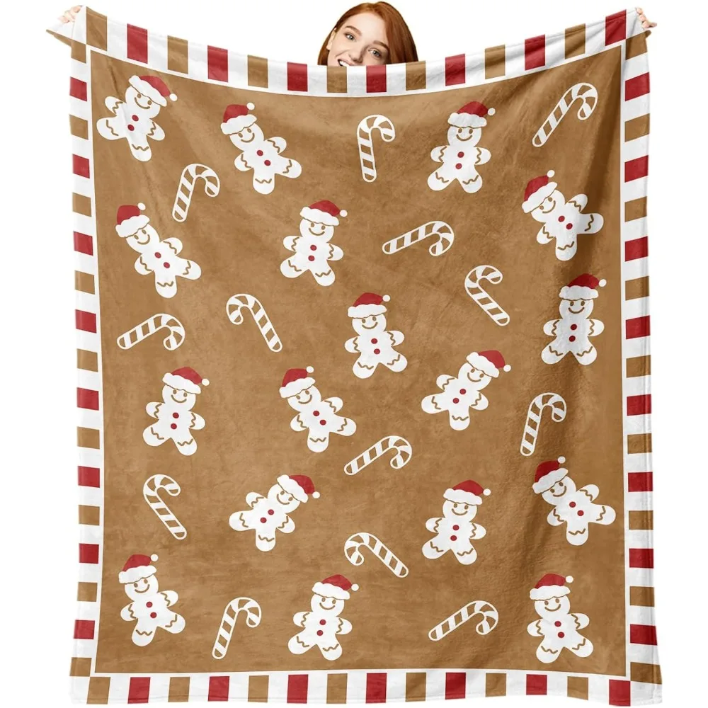 

Фланелевое одеяло с пряничным человечком — очаровательный рождественский подарок из конфетной трости для детей, мужчин и женщин — мягкое зимнее праздничное одеяло