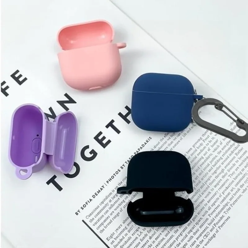 

Soft Silicone Case for AirPods 4th Gen 2024 - Shockproof Protective Cover with Carabiner, Supports Wireless Charging