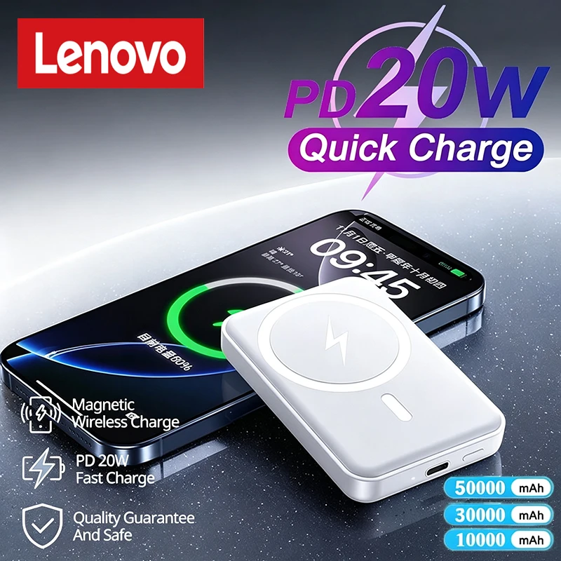 Image of Lenovo 50000mAh Kabellose Magnetische Powerbank PD 22,5W Tragbarer Schnelllade-Akku Externer Ersatzakku für iPhone Samsung Xiaomi