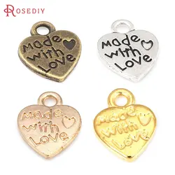 50PCS Vintage Style Zinc Alloy Made with Love Heart Shape Charms Pendants Diy Making Supplies Necklace Earrings Accessories