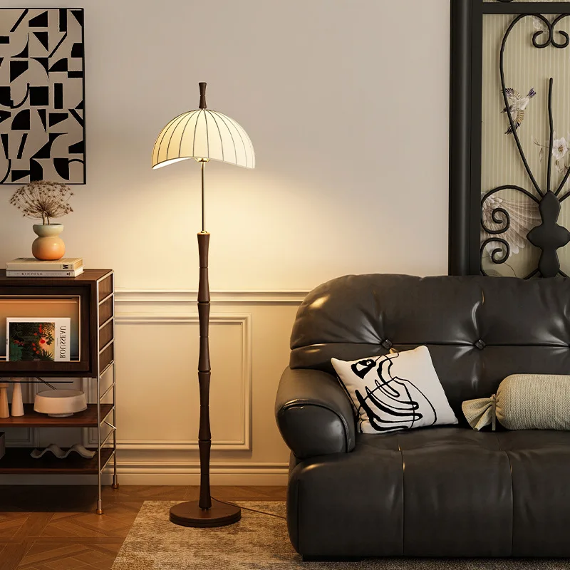 

Wabi retro living room bedroom study ambient light all solid wood walnut French medieval floor lamp