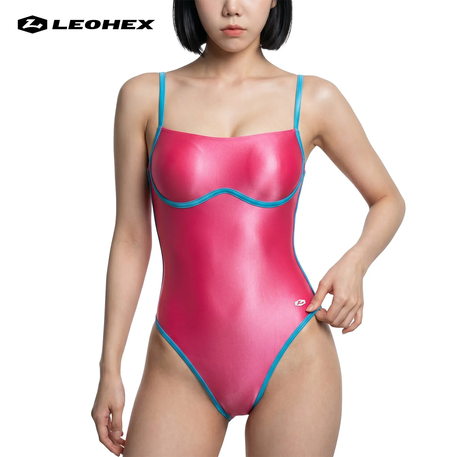 LEOHEX Hot Spring Women Stretch One Piece Bathing Suit Oil Glossy Satin High Cut Tights Surfing Leotards Beach Spandex Swimsuits