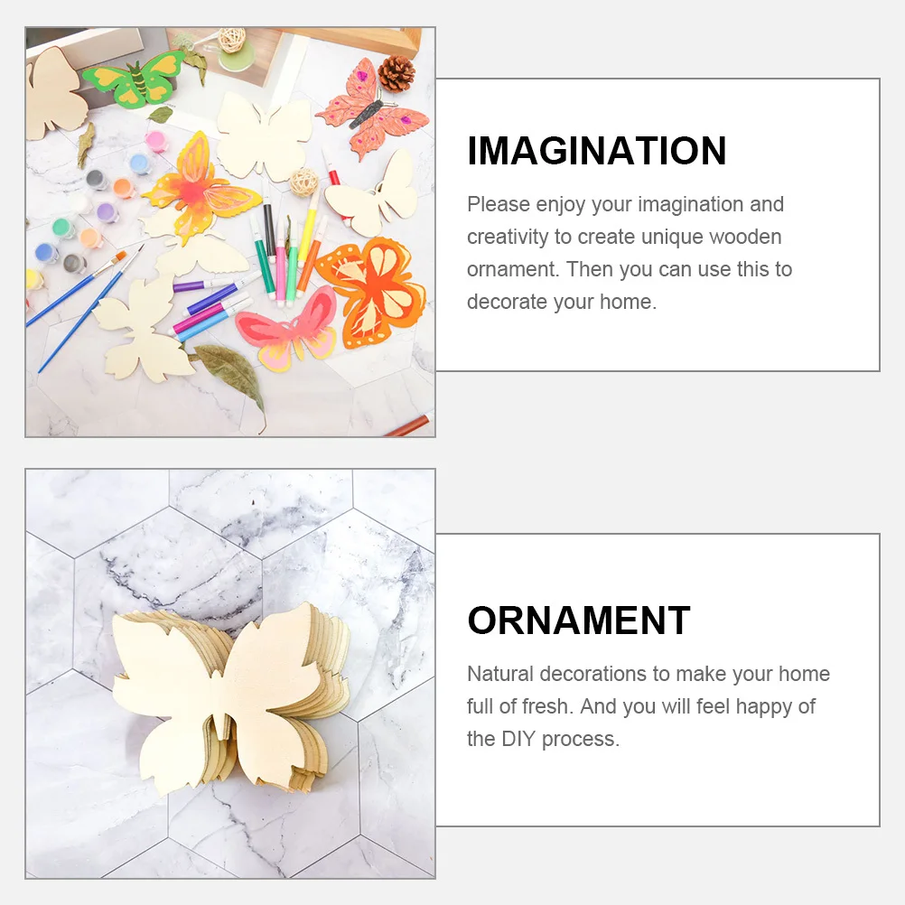

48pcs Wooden Painting Slices Diy Unfinished Butterfly Cutouts Natural Wood Craft Decor For Home Party Supplies Wooden