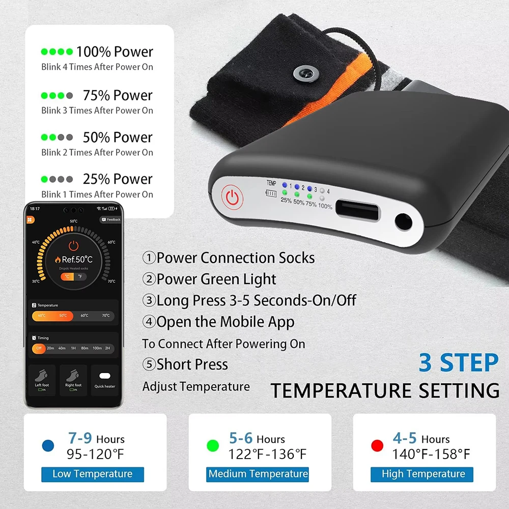 Batería de Control remoto con aplicación de 5V y 5000mAh, guante calentado para invierno, plantilla, bufanda, calcetines, chaleco, paquetes de baterías calientes, Banco de energía recargable cálido