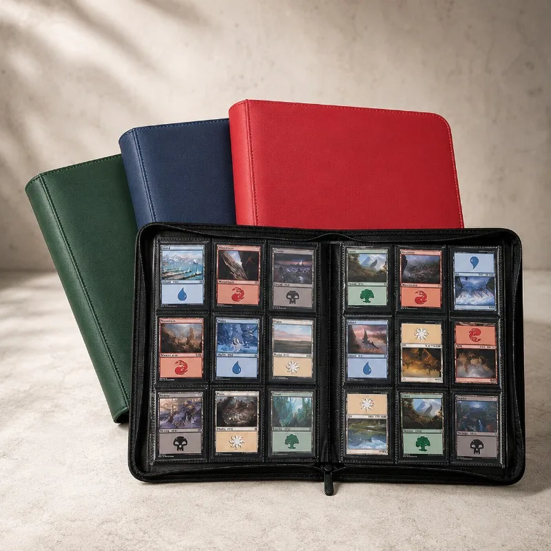 4/9/12 Pockets PU Leather Card Binder Zipper Trading Card Album Holder for TCG Sports Game Cards Collection Storage Organizer