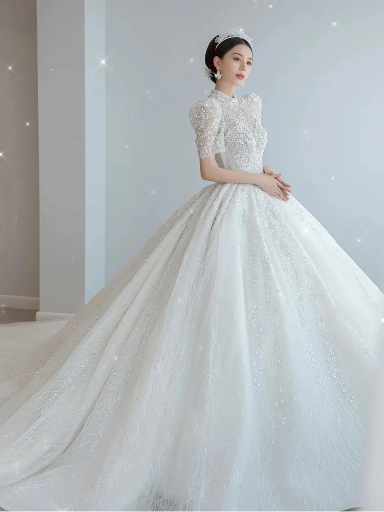 Wedding Dress 2026 New Main Yarn Bride Summer Advanced Texture Heavy Industry Light Luxury French Starry Tail Wedding