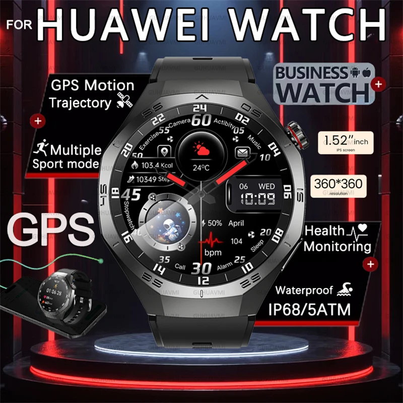 

2025 Новинка для Huawei GT5 Pro Спортивные Смарт-часы Мужские GPS trackr 1,52-дюймовый HD AMOLED Экран Сердечного ритма Bluetooth Вызов IP68 Смарт-часы