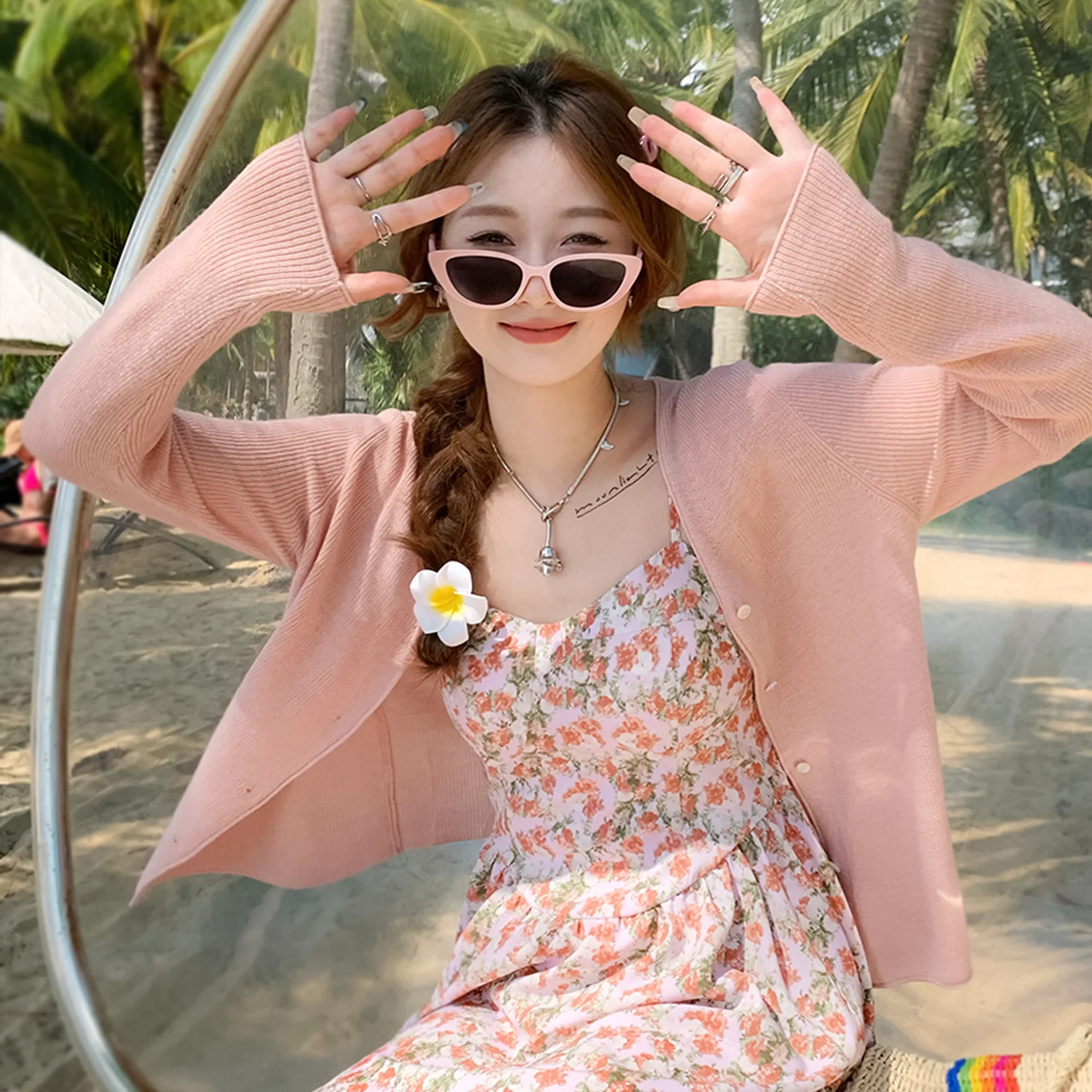 

Knit cardigan Outerwear Women Summer Ice Silk Sunscreen Thin Small Shawl with Sling Skirts Outdoor Cover up Short Jacket