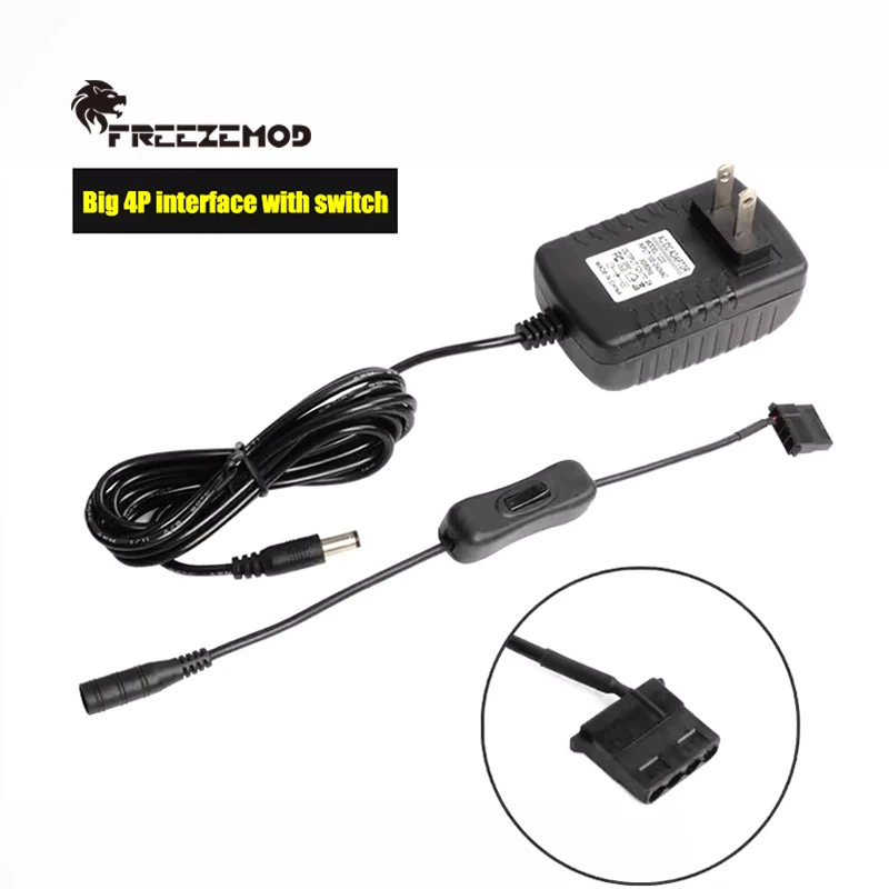

External Watercooler Power Supply Adapter 220V to 12V, High Power 2A, Support 3/4-pin Connector Switch for Water Pump/Fans