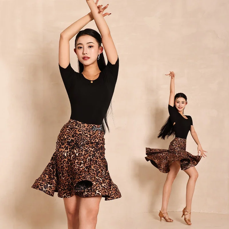 

Black Leopard Latin Dance Skirt Women Party Chacha Dancing Skirts Adults Latin Dance Competition Costume Training Wear