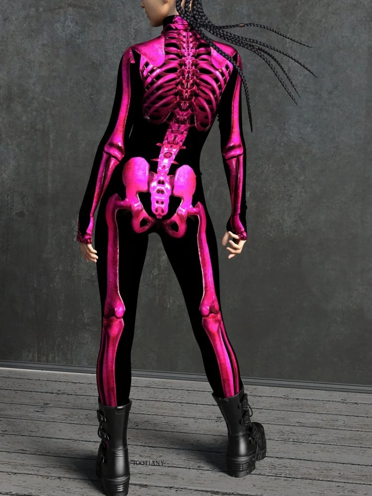 IOOTIANY Damen Grüner Sexy Horror-Skelett-Geister-Bodysuit-Set Halloween Karneval Party Aerial Bühnenauftritt Kostüm-Set – Detail 10