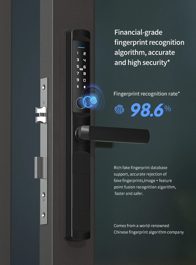 WiFi Smart Schmale Seite Fingerabdruck Codiertes Türschloss Fernbedienung Wasserdichter kurzer Griff für schlankes, dünnes Glaschiebetüren – Detail 6