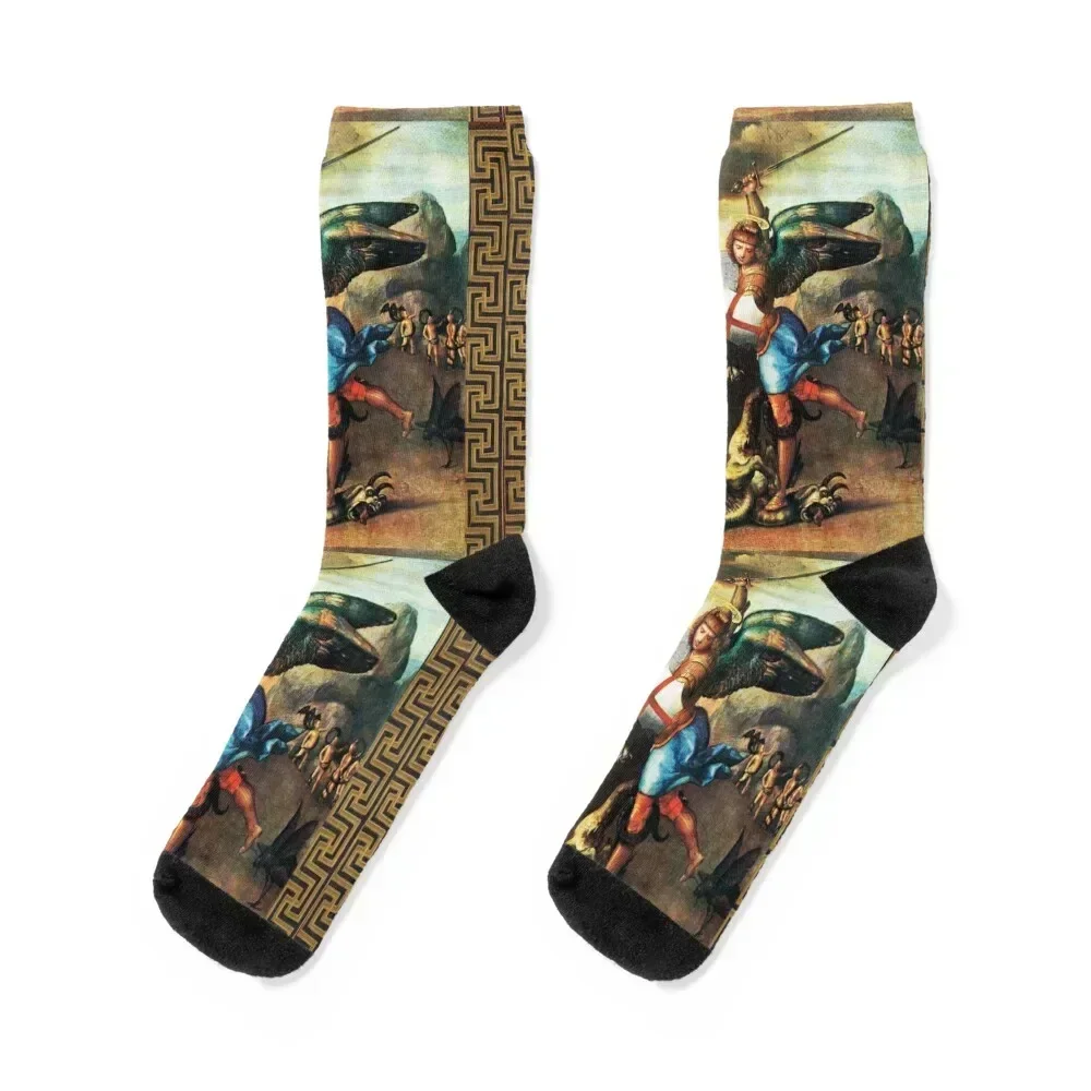 

St. Michael Archangel and Dragon Socks hiphop christmas gift sheer Heating sock Men Socks Luxury Brand Women's