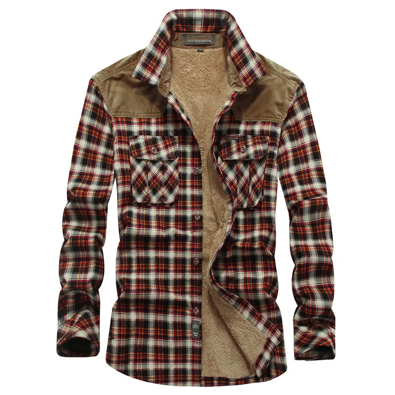 

Men's Winter Flannel Shirt Fleece Lined Long Sleeve Plaid Shirt Warm Casual Business Cotton Shirt Jackets (European Size)