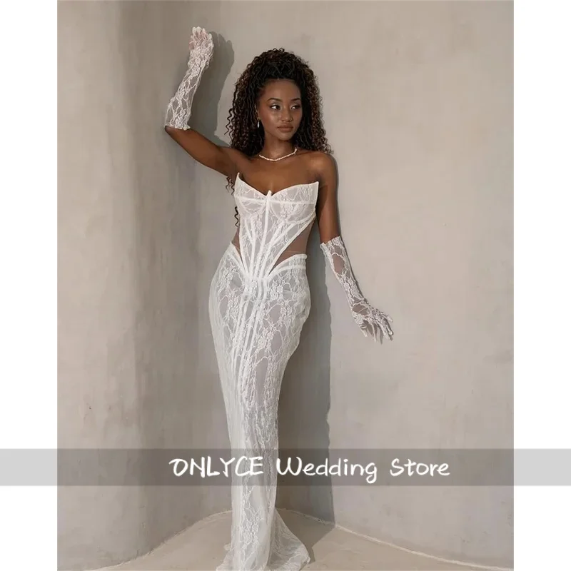 Suknie ślubne White Illusion, koronkowe, z dekoltem w serduszko, syrenka, seksowne suknie ślubne, Vestido De Novia Civil Boda, szyte na miarę