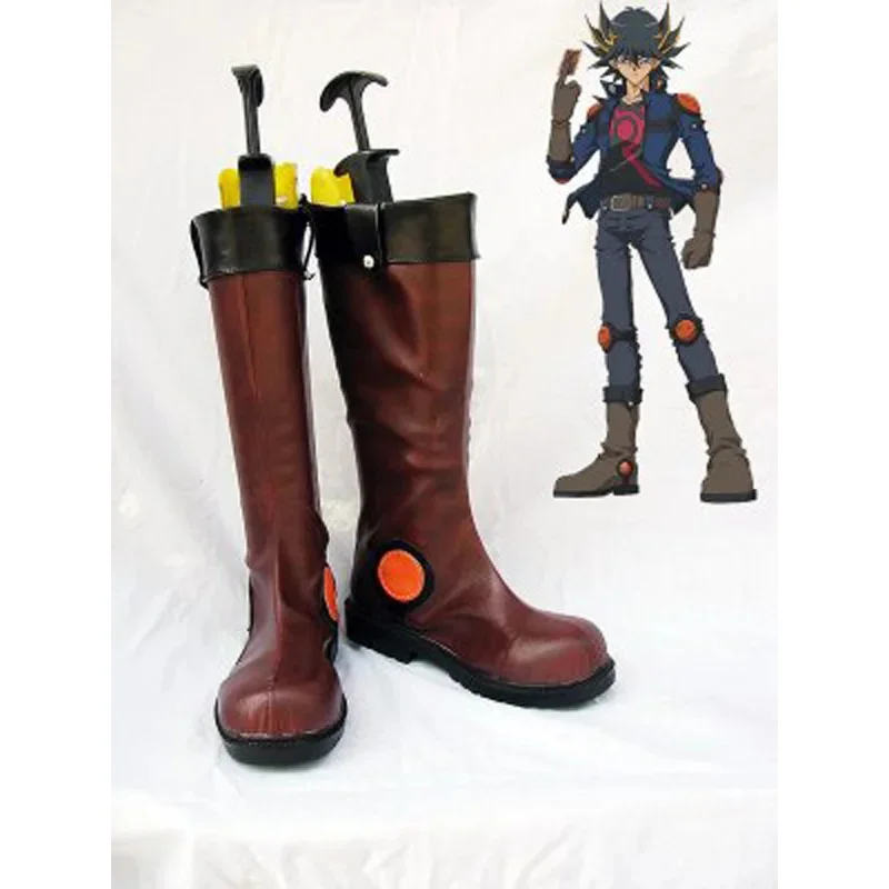 

Yu-Gi-Oh! Yusei Fudo Brown Cosplay Boots Shoes Anime Party Cosplay Boots Custom Made Men Shoes