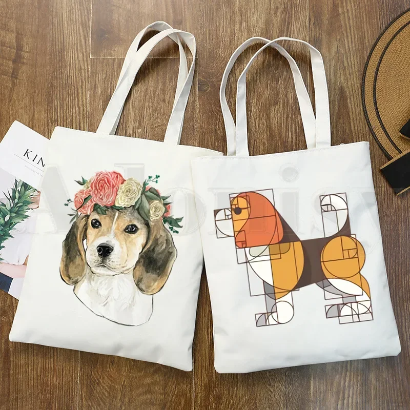 Funny Beagle dog Pet Animal Beagles Graphic Cartoon Print Shopping Bags Girls Fashion Casual Pacakge Hand Bag