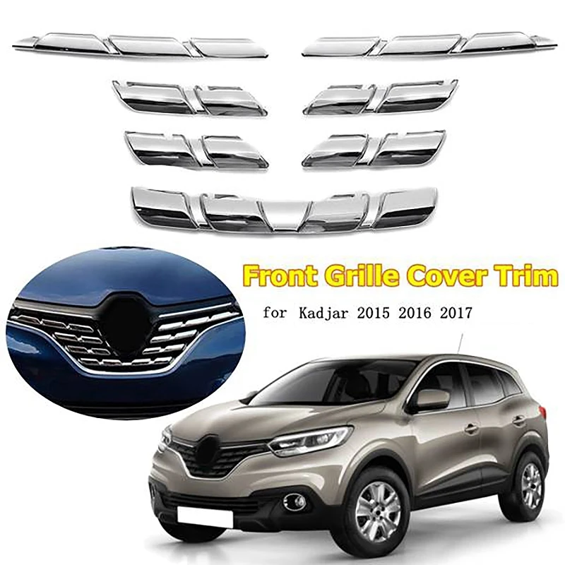 Car Chrome Front Mesh Grille Bumper Cover Trim Strip Rear Fog Lights Covers Trim for Renault Kadjar 2015 2016