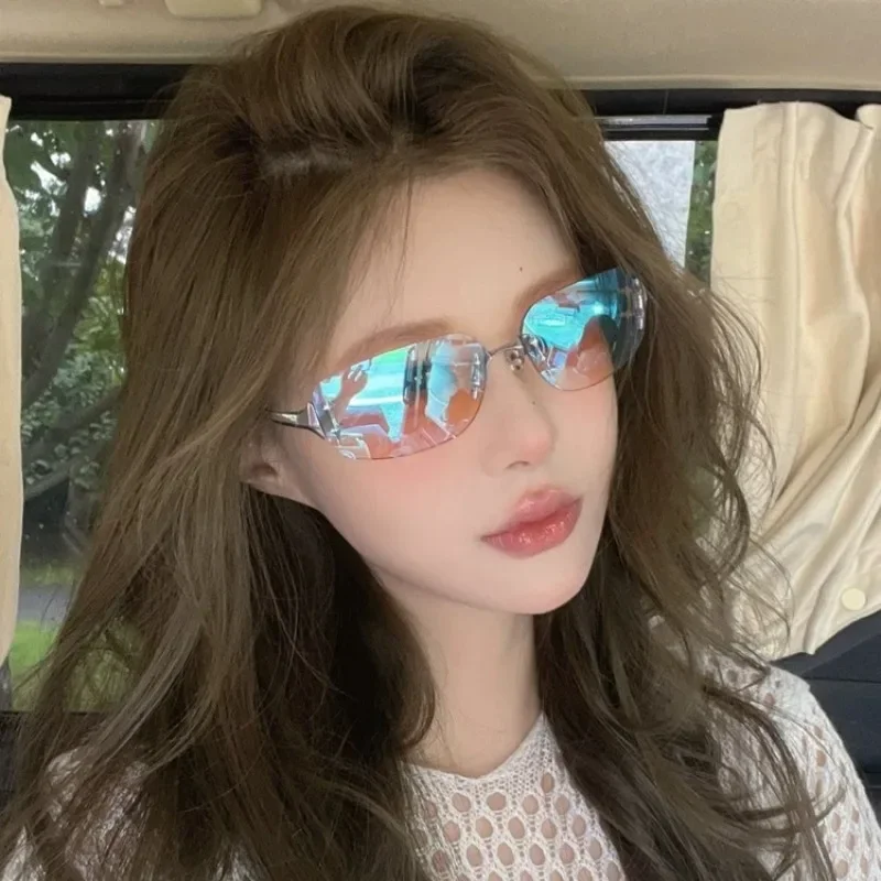 Y2k Mode Randlose Sonnenbrille für Frauen Trendy Sonnenbrille Retro Goggle Marke Shades Sommer Reisen Brillen UV400
